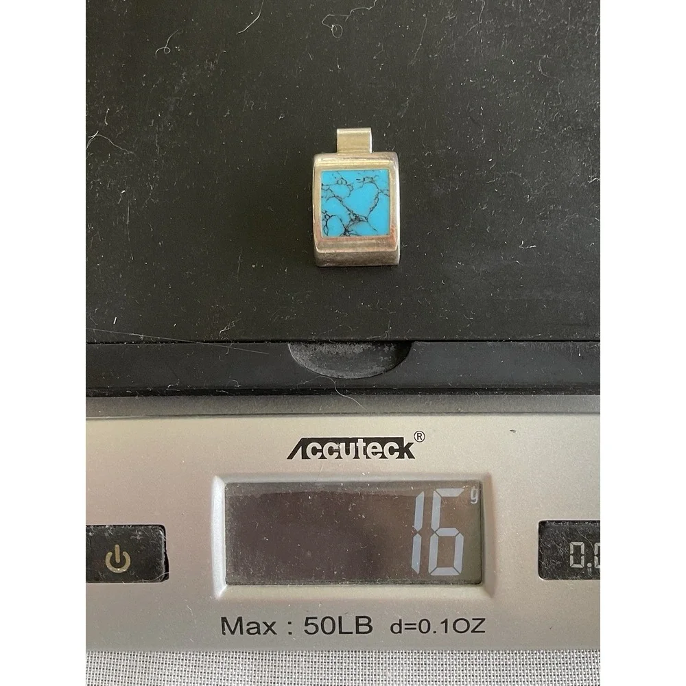 Vintage Taxco Mexico Sterling Silver Turquoise Pendant 16g ESTATE jewelry - Picture 6 of 6
